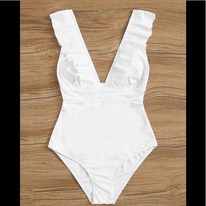 SHEIN White Ruffle One Piece Bathing Suit